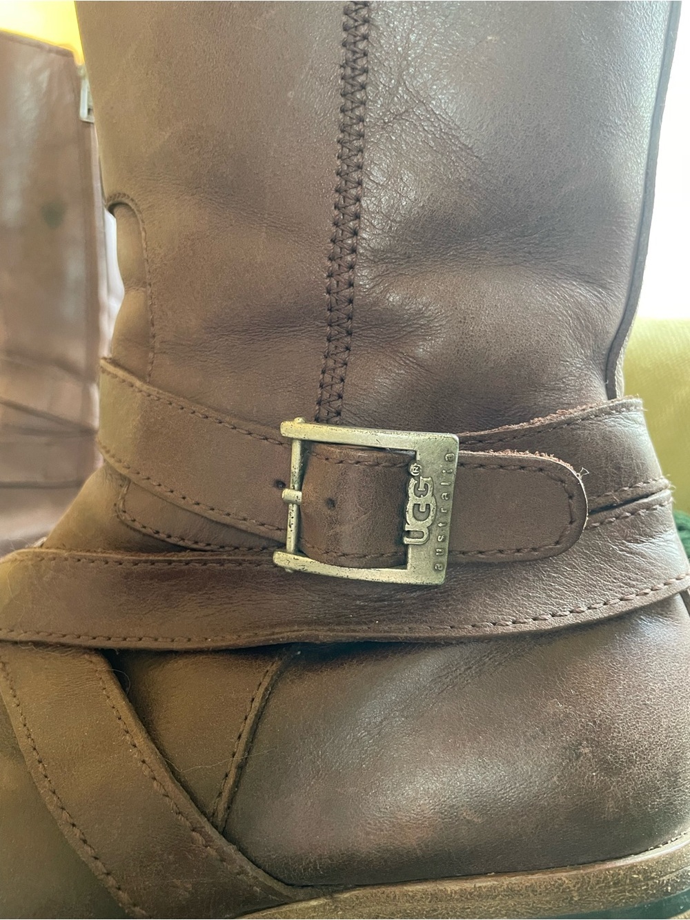 UGG Australia Vintage Chestnut Brown Leather Sherpa Line Branded Boots Comfy Y2K - Picture 11 of 16